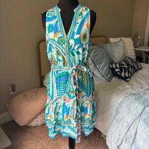 Adrianna Papell Blue and Orange Patterned Mini Dress